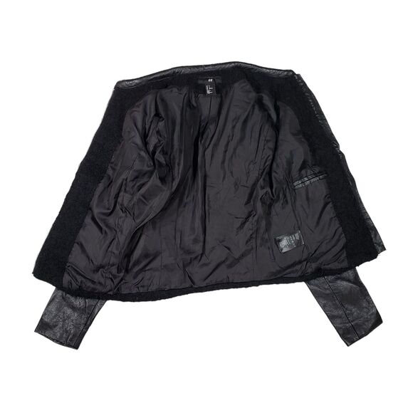 H&M sz 2 Womens Moto Jacket 2Wool Faux Leather Black Full Zip Up Zip Pockets - Picture 7 of 12